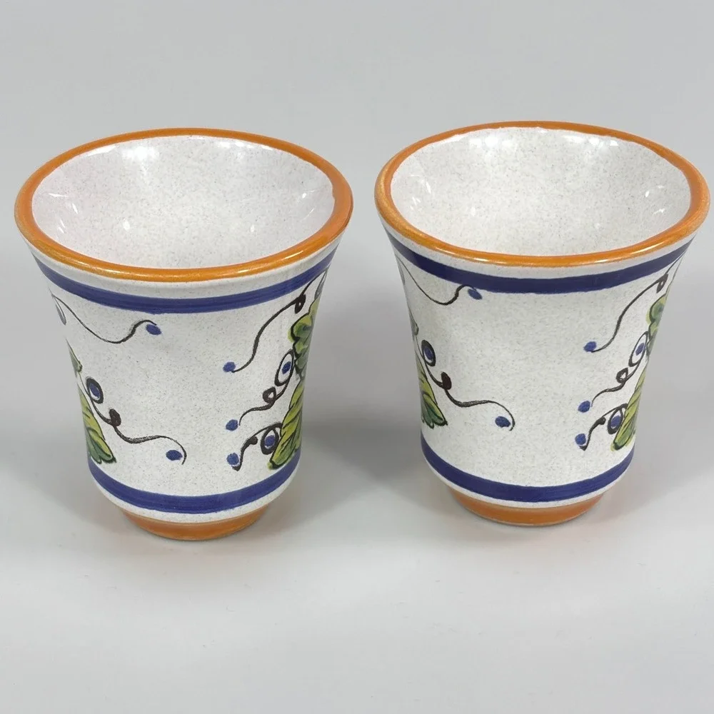 Deruta Italy Pallini Limoncello Shot Glasses Set of 2 Hand Painted Lemon Ceramic